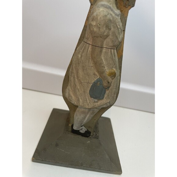 Antique Wooden Candlestick Holder Girl Carrying A Toy Cracks - Picture 3 of 10